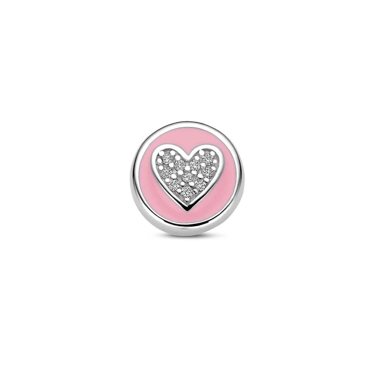 Anhänger Herz Zirkonia und rosa Emaille 10 mm Silber rhodiniert