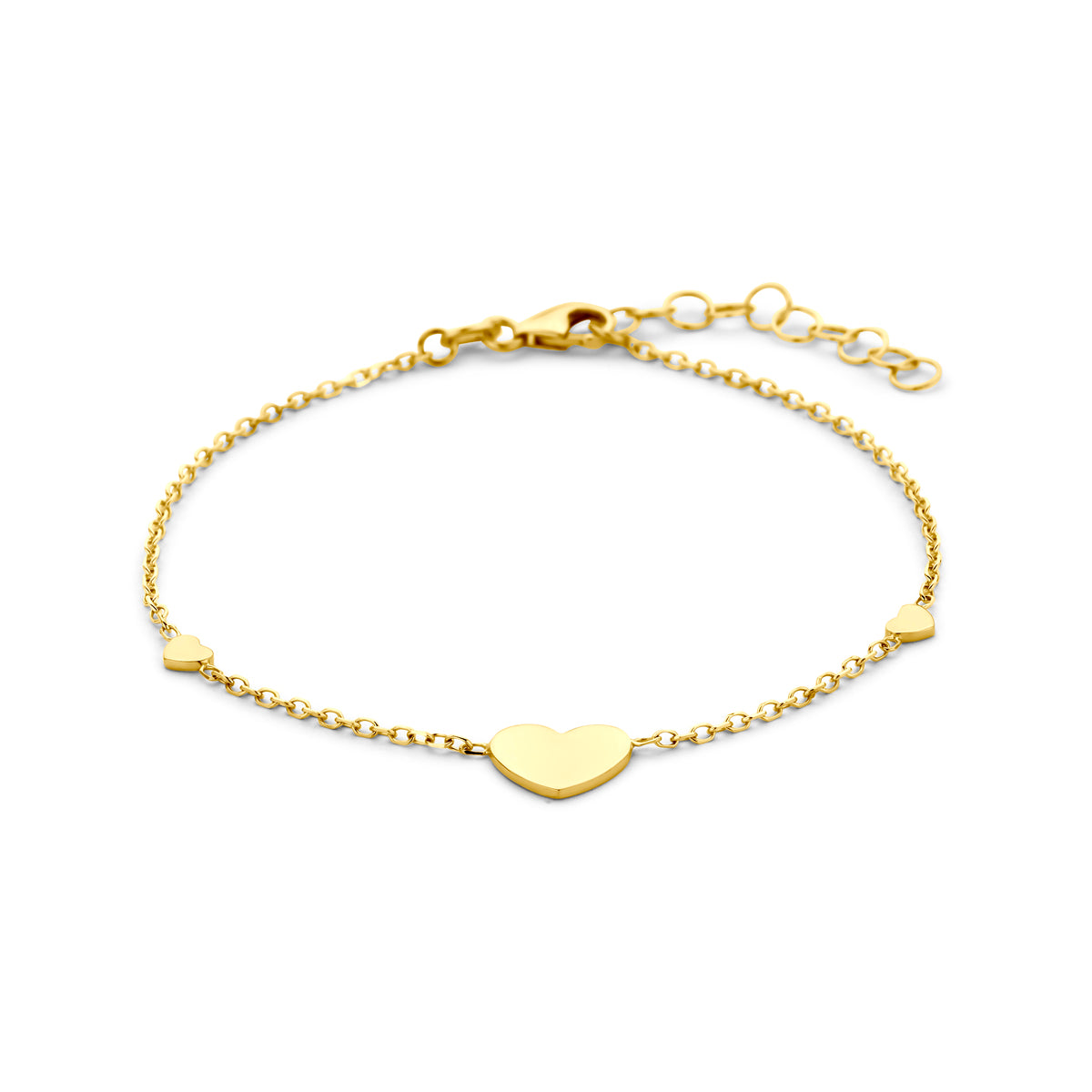 armband hartjes 16 + 3 cm 14K geelgoud
