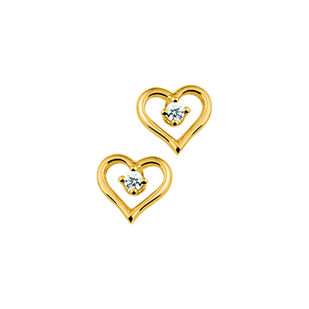 oorknoppen hart zirkonia 14K geelgoud