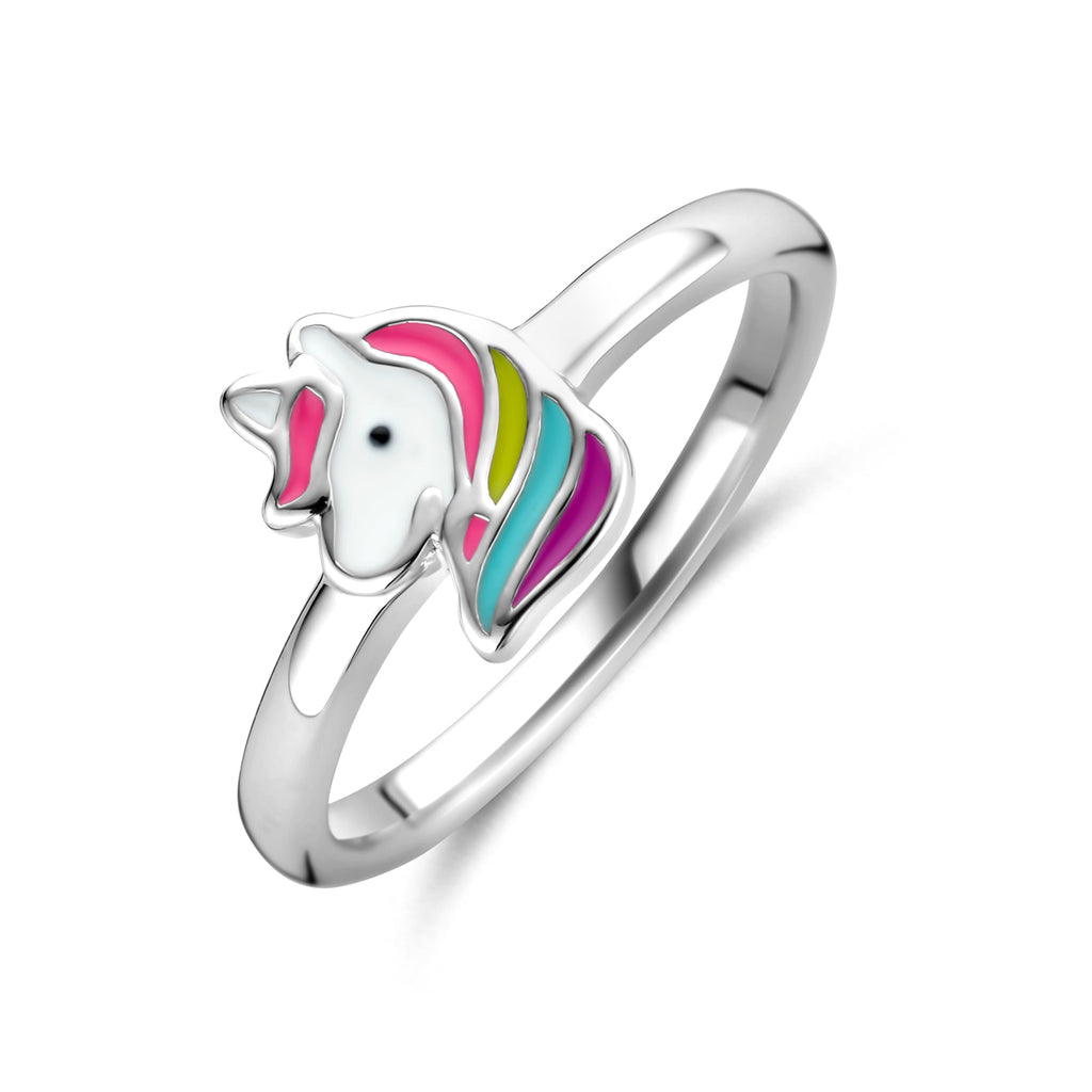 Ring Emaille Einhorn Silber rhodiniert