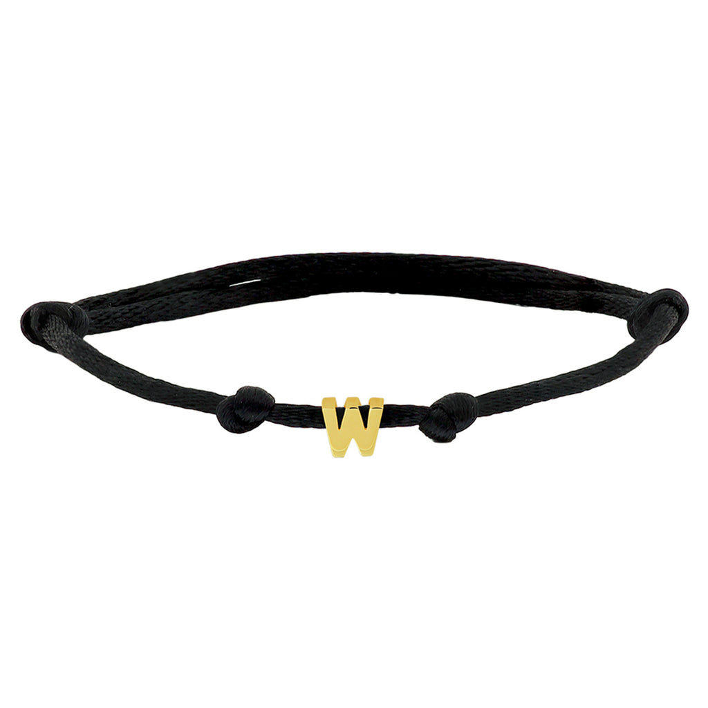 Armband Satin schwarz Buchstabe 13 - 26 cm 14K Gold mit Gummi/Nylon/Leder