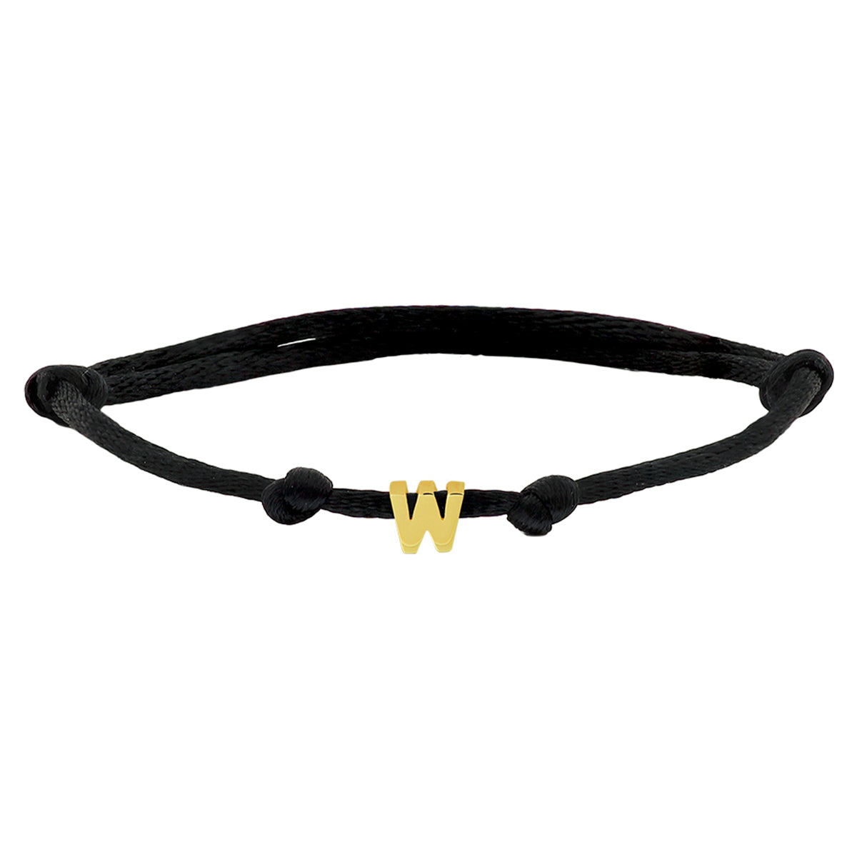 Armband Satin schwarz Buchstabe 13 - 26 cm 14K Gold mit Gummi/Nylon/Leder