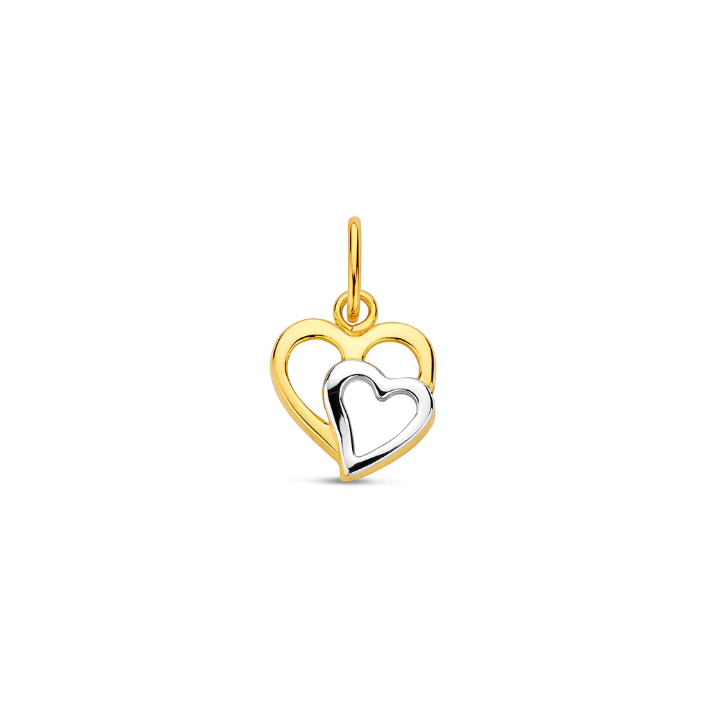 hanger hart bicolor gestift 9 mm 14K geelgoud
