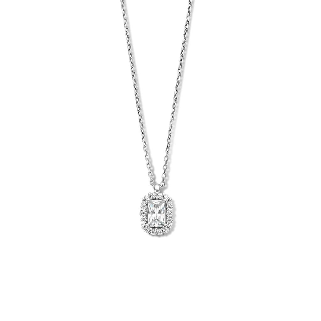 Zirkonia-Halskette 41 + 4 cm Halo-Silber rhodiniert