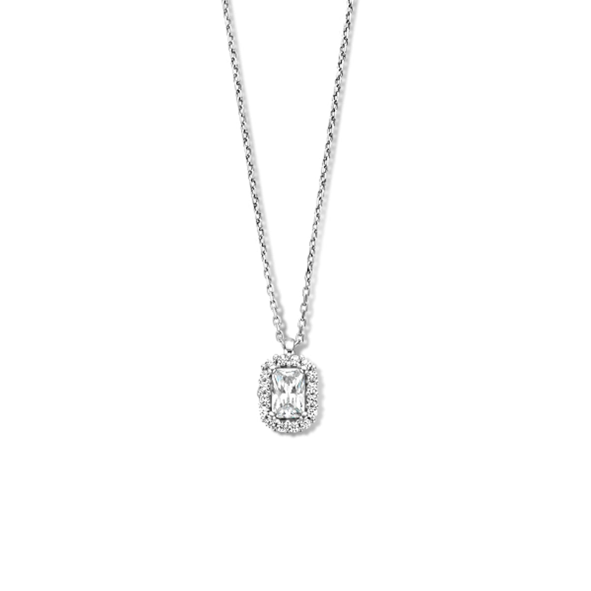 Zirkonia-Halskette 41 + 4 cm Halo-Silber rhodiniert