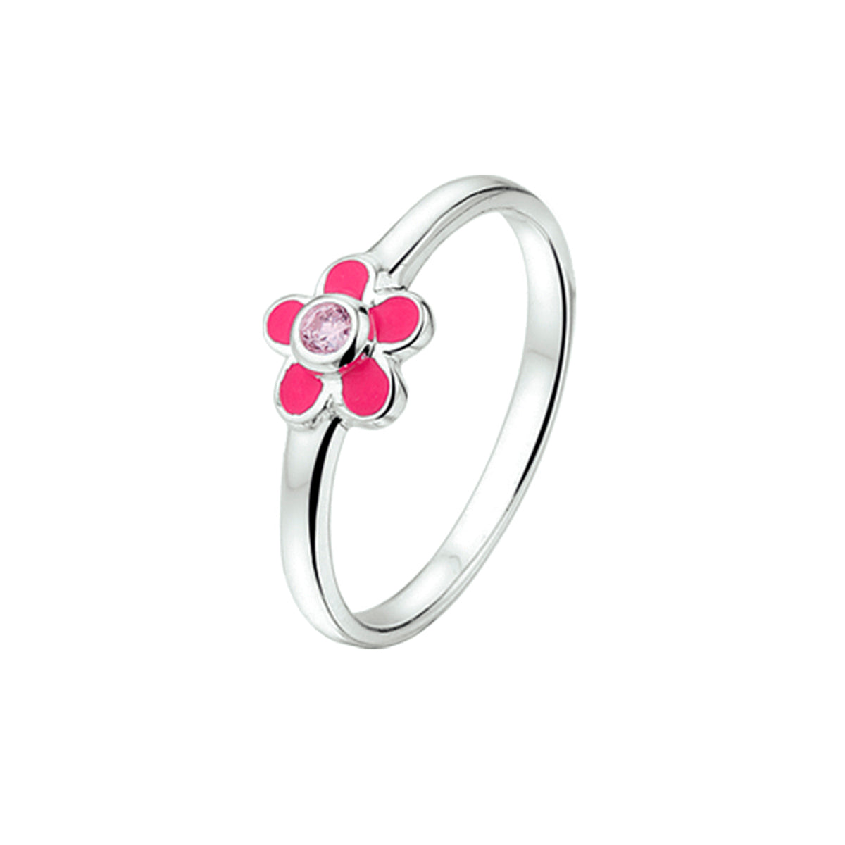 ring bloem roze zirkonia emaille zilver wit