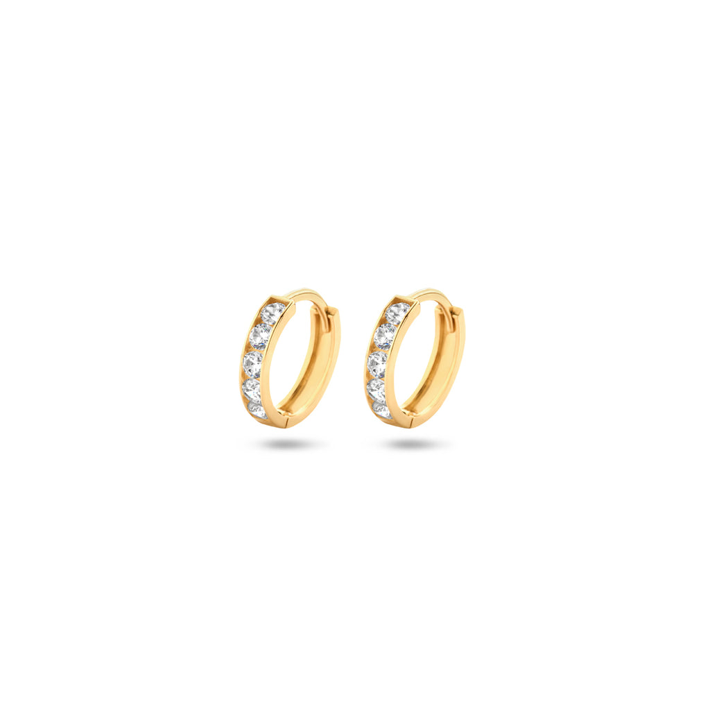 klapoorringen zirkonia 9 mm 14K geelgoud