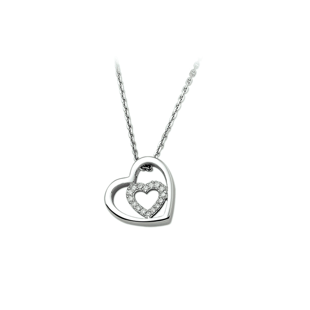 Halskette Herz Zirkonia 1,3 mm 41 + 4 cm Silber rhodiniert