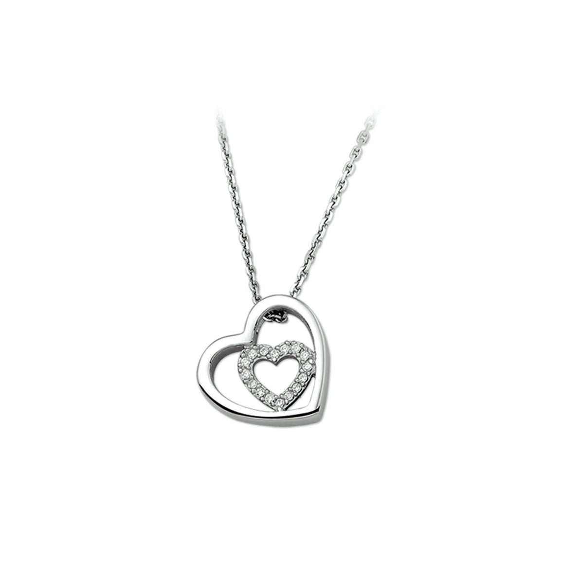 Halskette Herz Zirkonia 1,3 mm 41 + 4 cm Silber rhodiniert