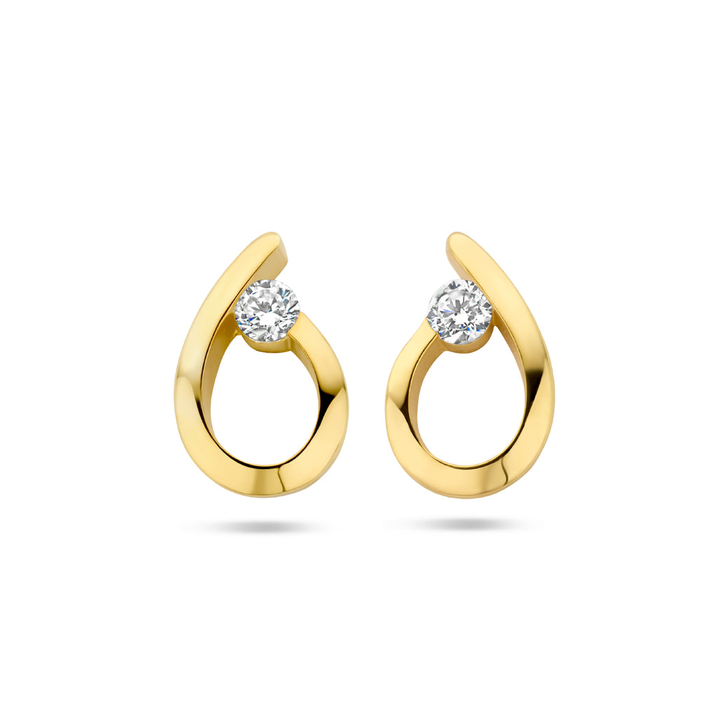 oorknoppen druppel zirkonia 14K geelgoud