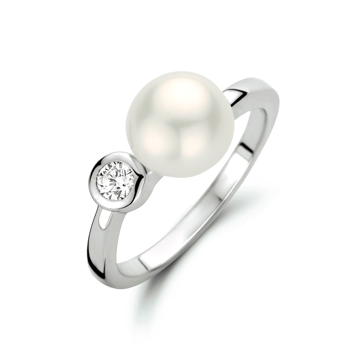 Ring Perle und Zirkonia Silber rhodiniert
