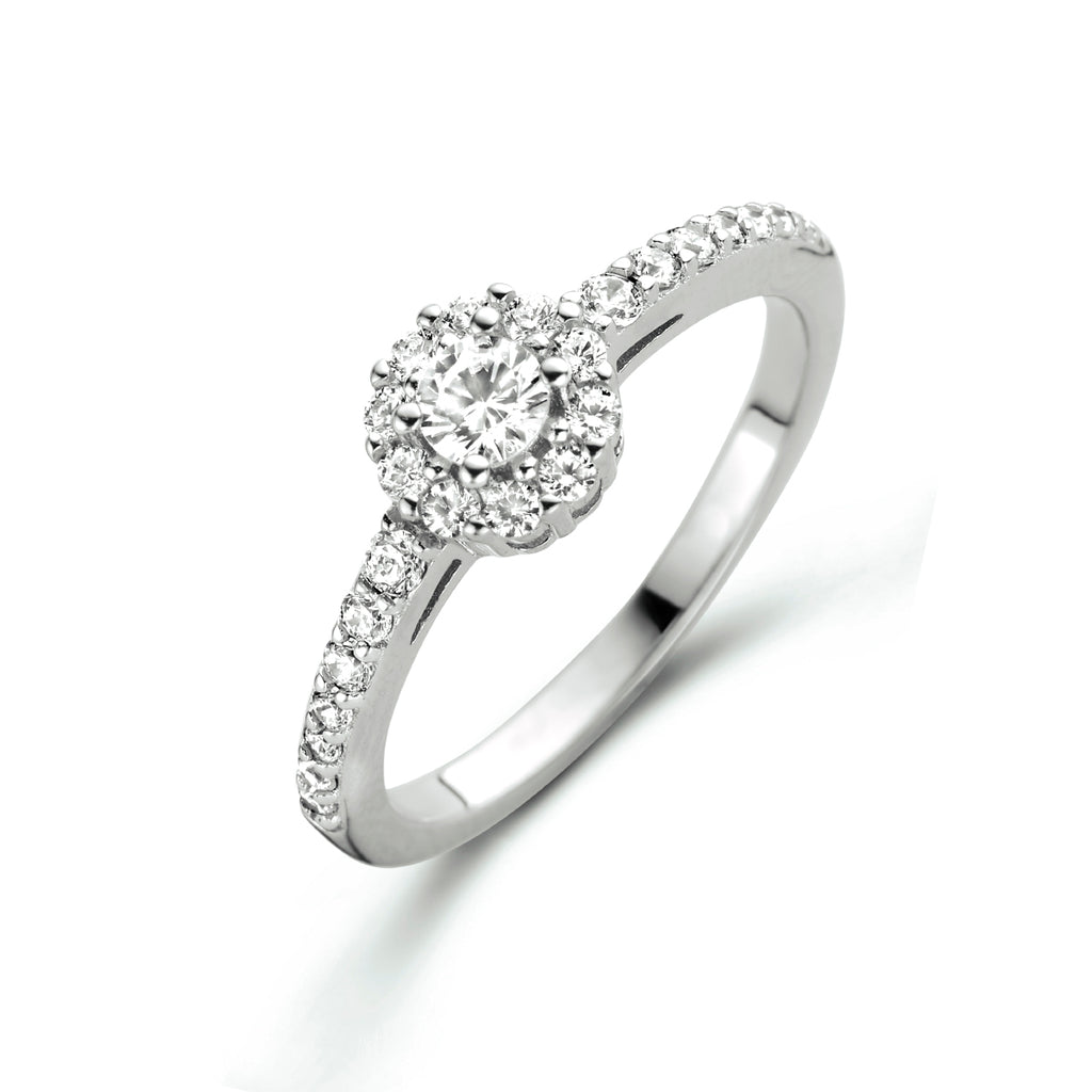 Ring Zirkonia Halo Silber rhodiniert