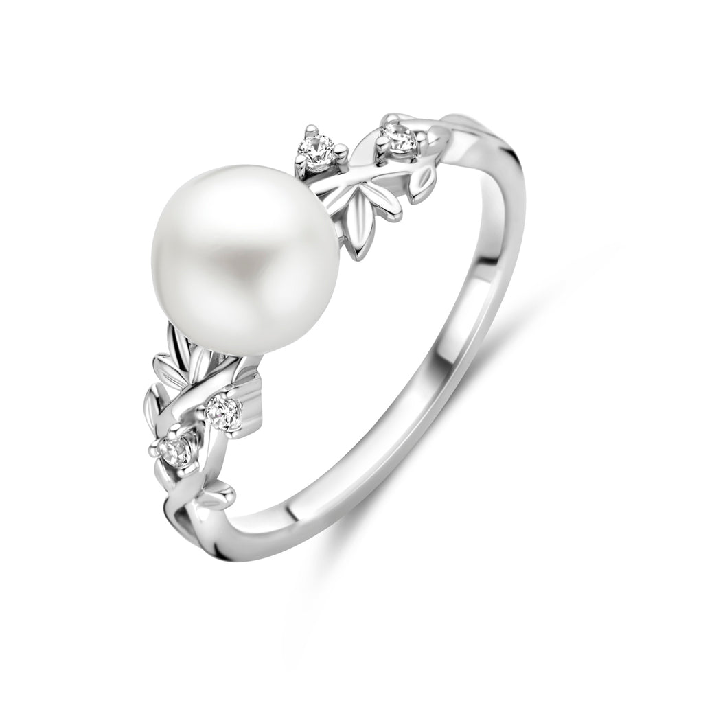 Ring Perle und Zirkonia Silber rhodiniert