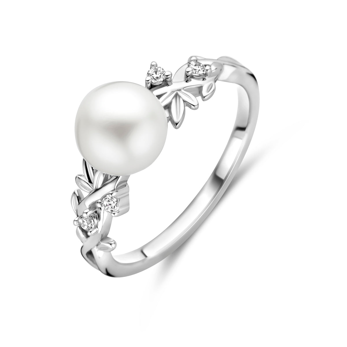 Ring Perle und Zirkonia Silber rhodiniert