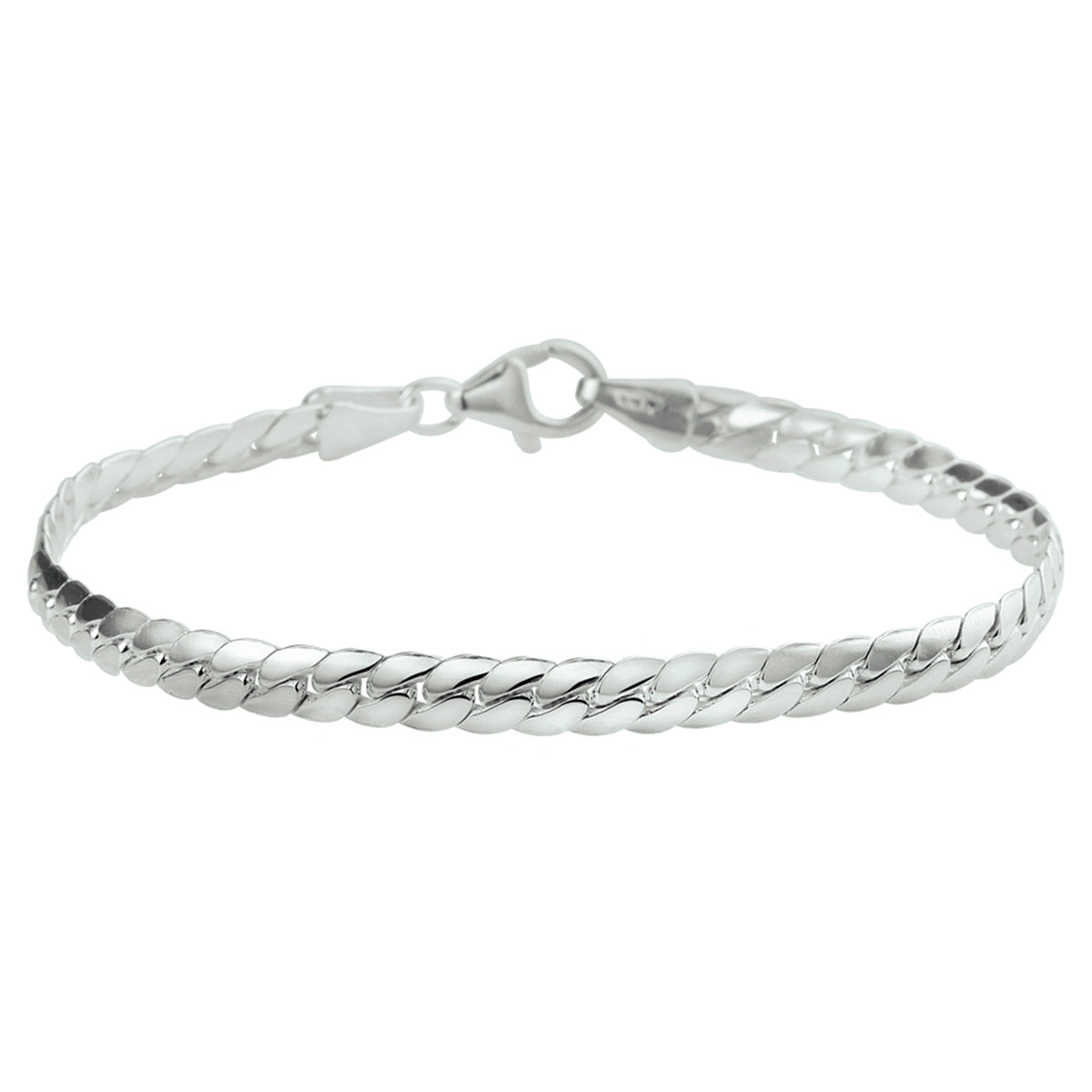 Armband Gourmetschliff flach (gewölbt) 4,5 mm Silber weiß