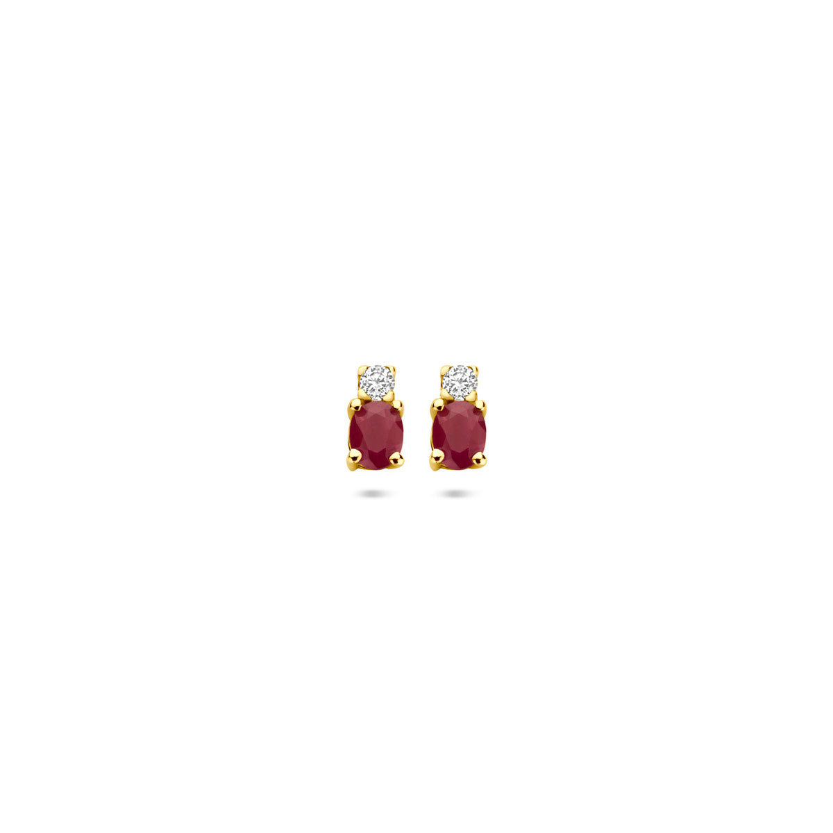 oorknoppen robijn en zirkonia 6 mm 14K geelgoud