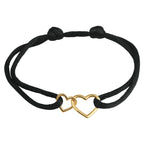 Armband Satin Schwarz Herzchen 13 - 26 cm 14K Gold mit Gummi/Nylon/Leder
