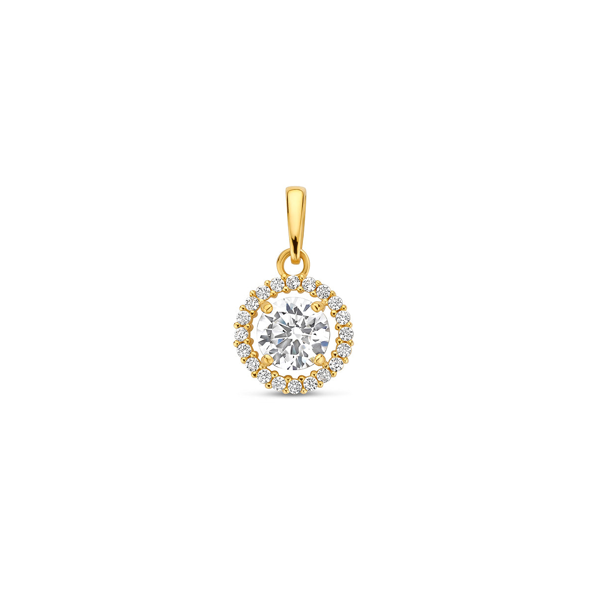 hanger zirkonia halo 14K geelgoud