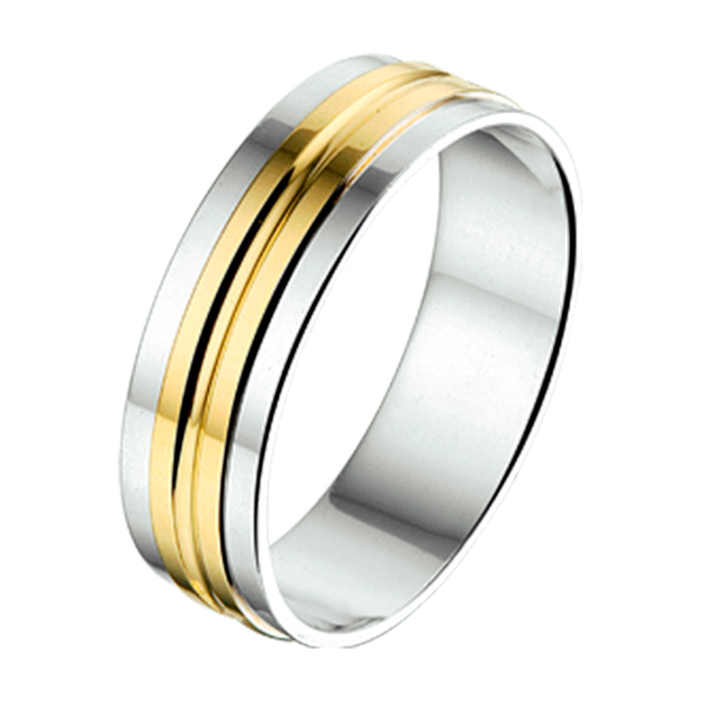 ring 5 mm zonder steen goud met zilver