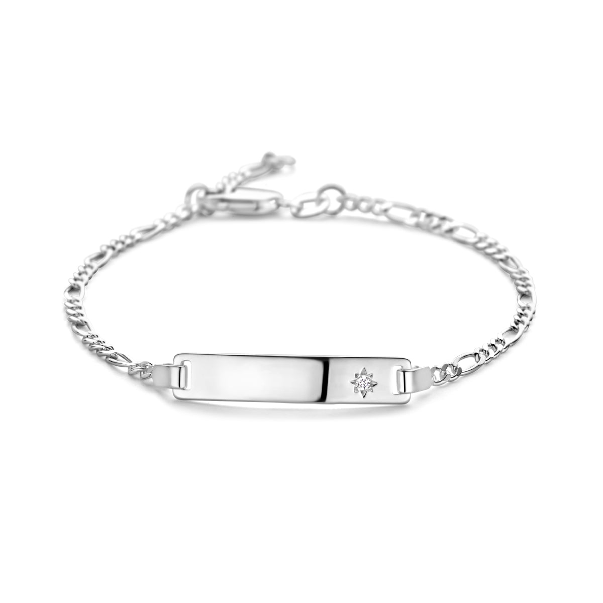 Gravurarmband Figaro Zirkonia Plättchen 5,0 mm Silber Weiß