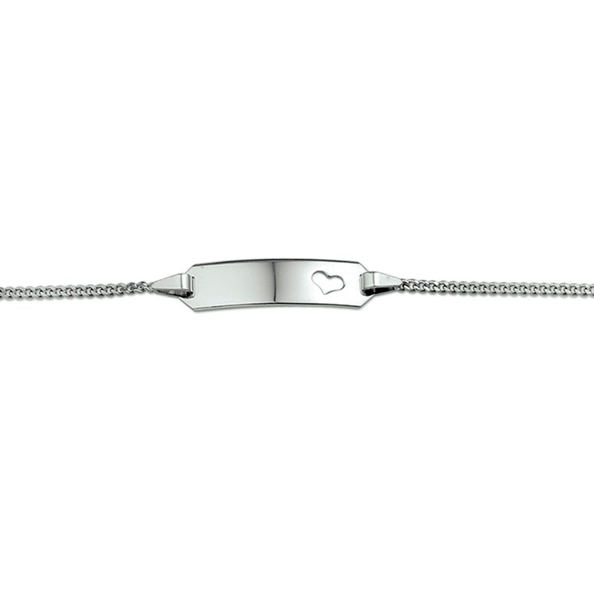 Gravurarmband Herz Gourmette 4 Seiten geschliffene Platte 5,0 mm 14K Weißgold