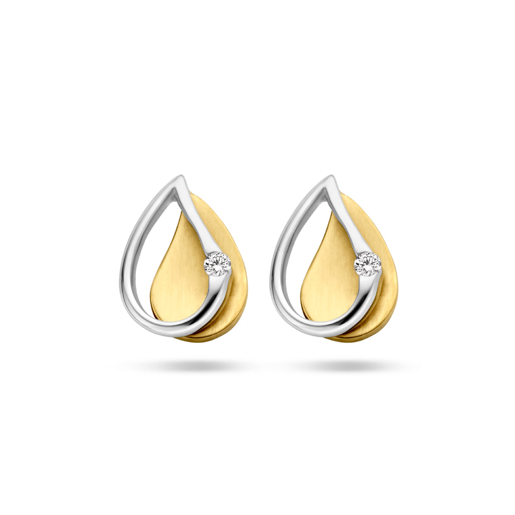 oorknoppen diamant 0.03ct (2x 0.015ct) h si 14K bicolor goud geel/wit - druppel/komma/pegel