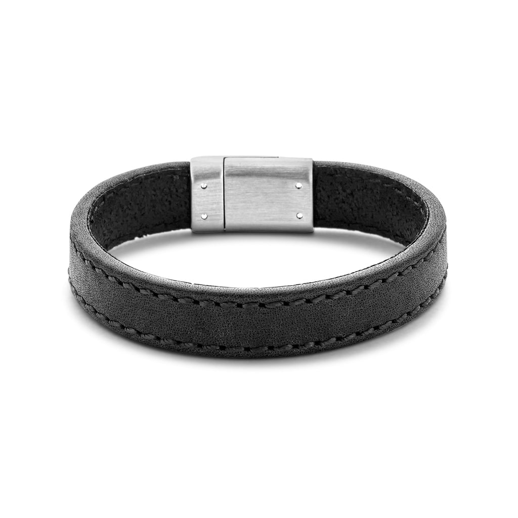 Armband Leder schwarz 12,5 mm Edelstahl