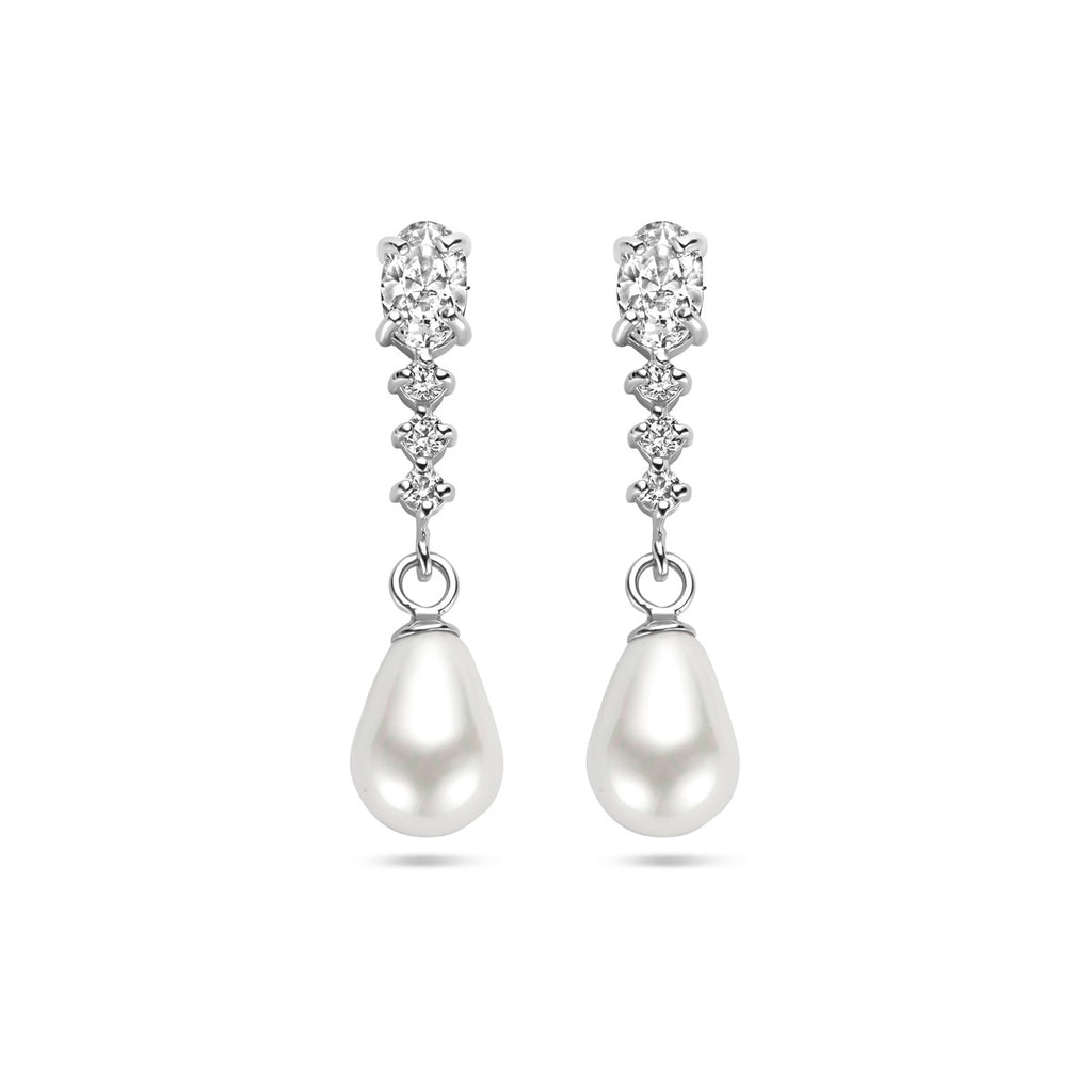 oorhangers zirkonia en parel zilver gerhodineerd