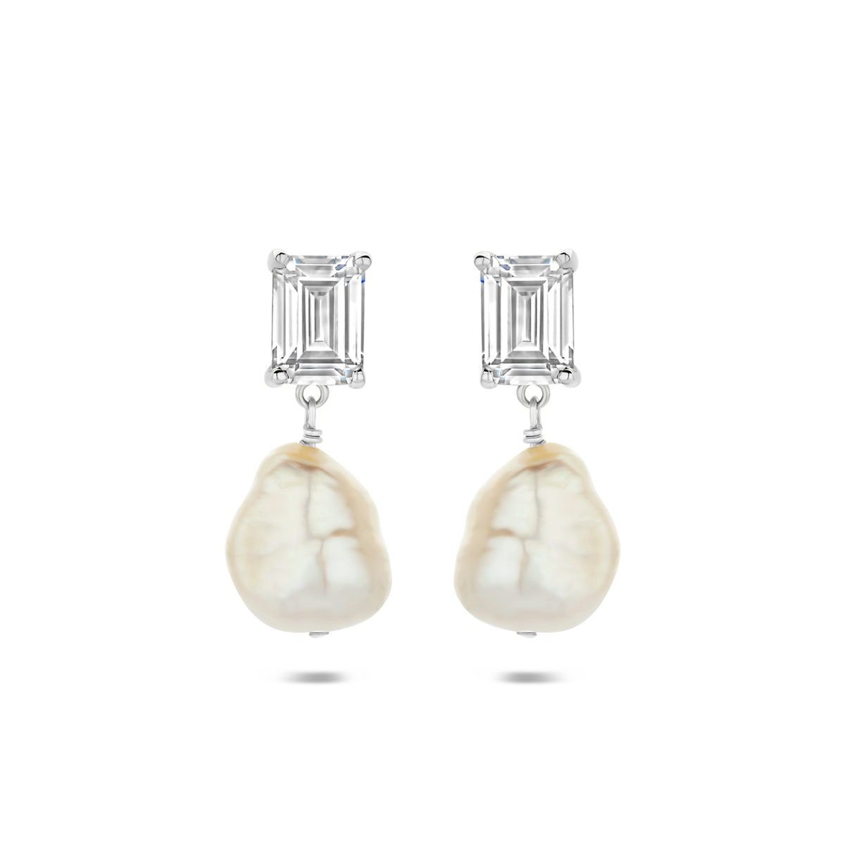 Ohrhänger Perle und Zirkonia 22 mm rhodiniertes Silber