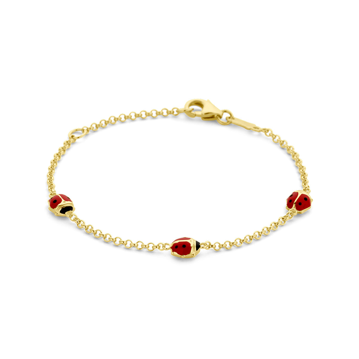 armband emaille lieveheersbeestje 11 - 13 cm 14K geelgoud