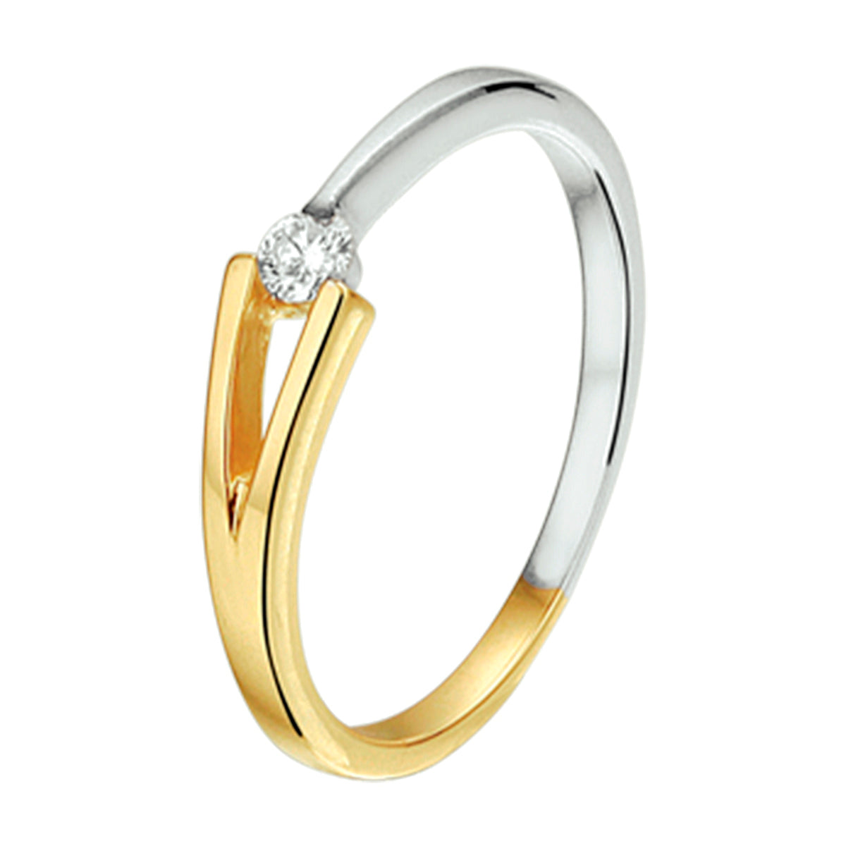 ring diamant 0.07ct h p1 14K bicolor goud geel/wit