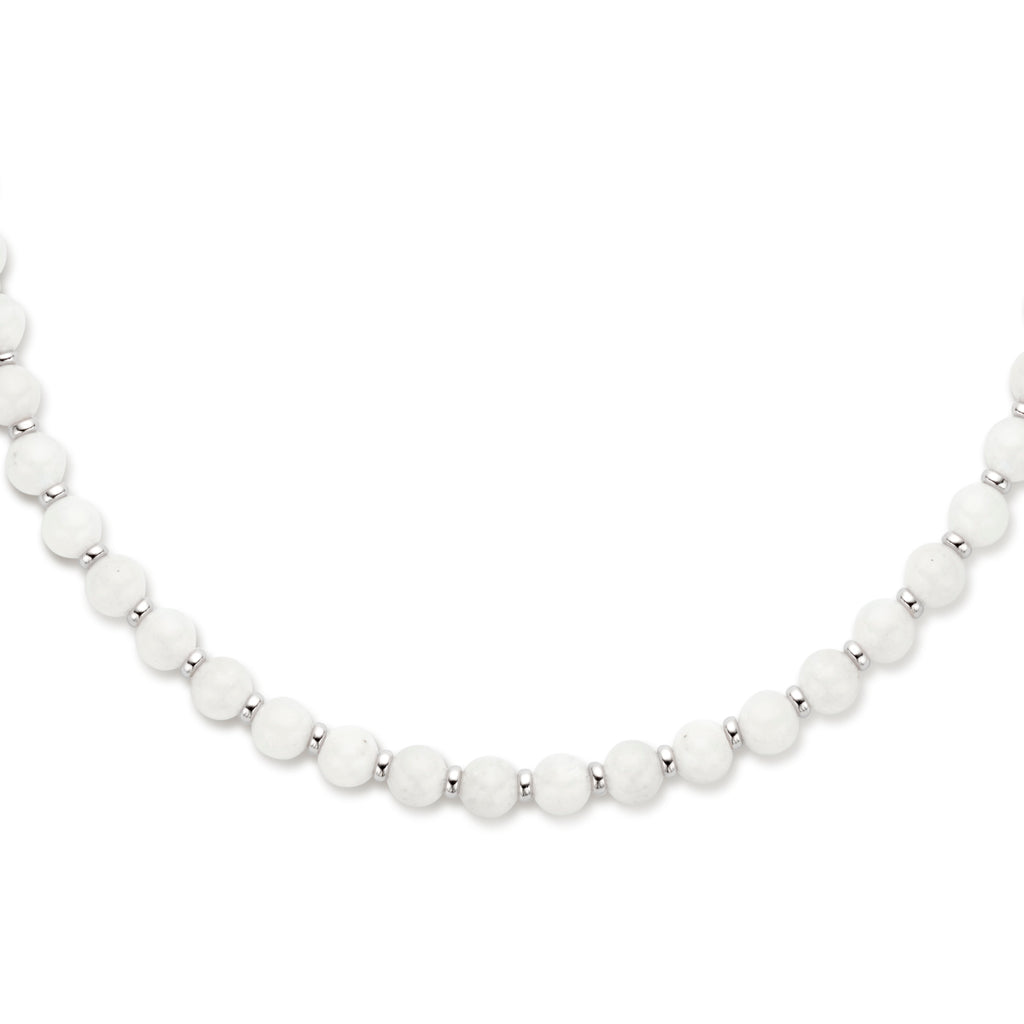 Halskette Mondstein und Ringe 6,0 mm 42 + 3 cm Silber rhodiniert