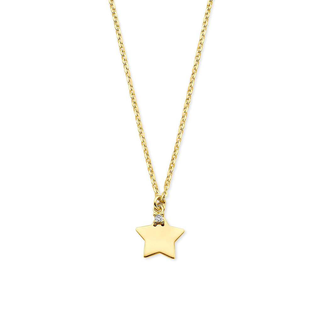 Halskette Stern Zirkonia 40 - 42 - 44 cm 14K Gelbgold