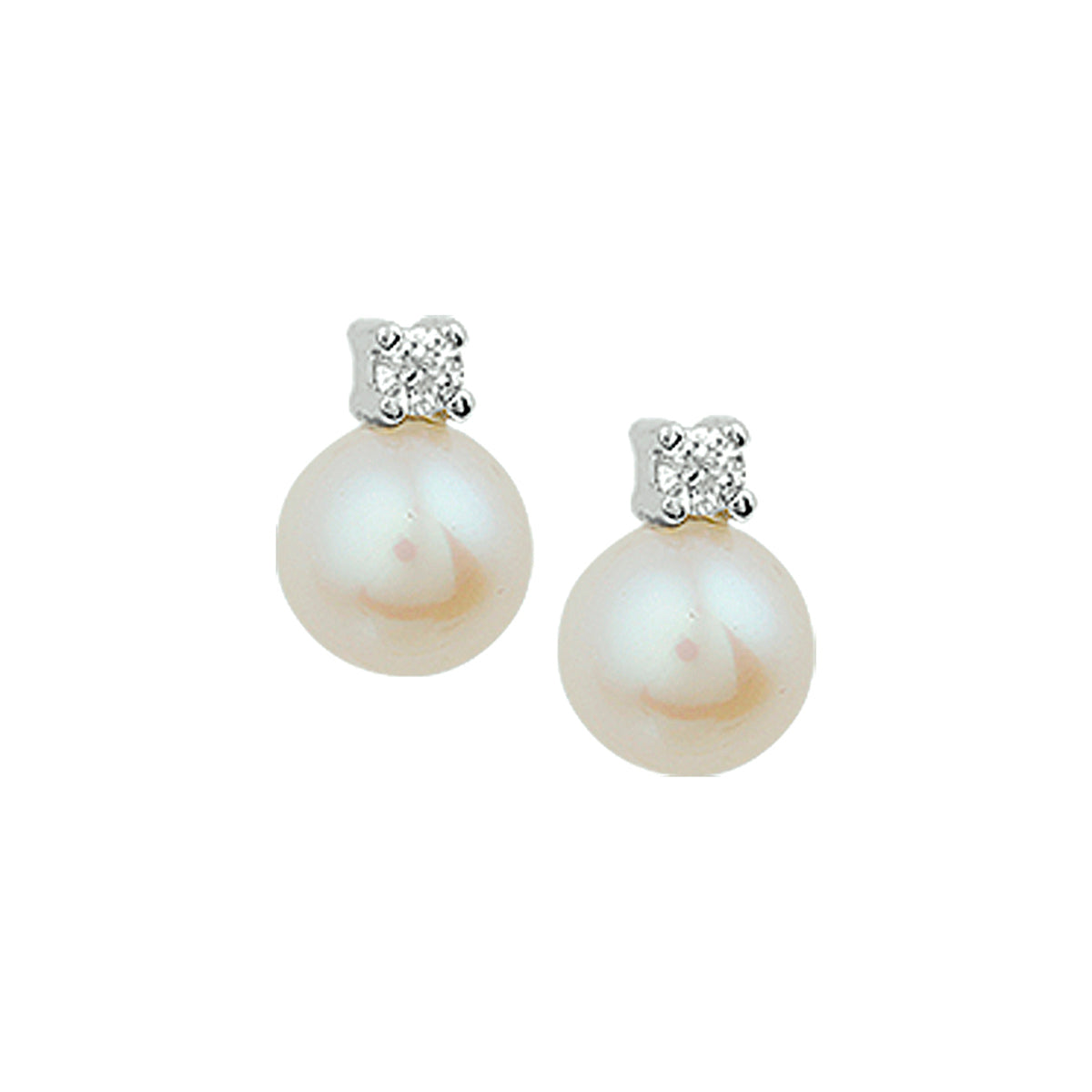oorknoppen parel en diamant 0.10ct (2x0.05ct) h si 14K witgoud