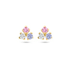 Ohrstecker blau, rosa und weiß Zirkonia 14K Gelbgold