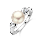 Ring Perle und Zirkonia Silber rhodiniert