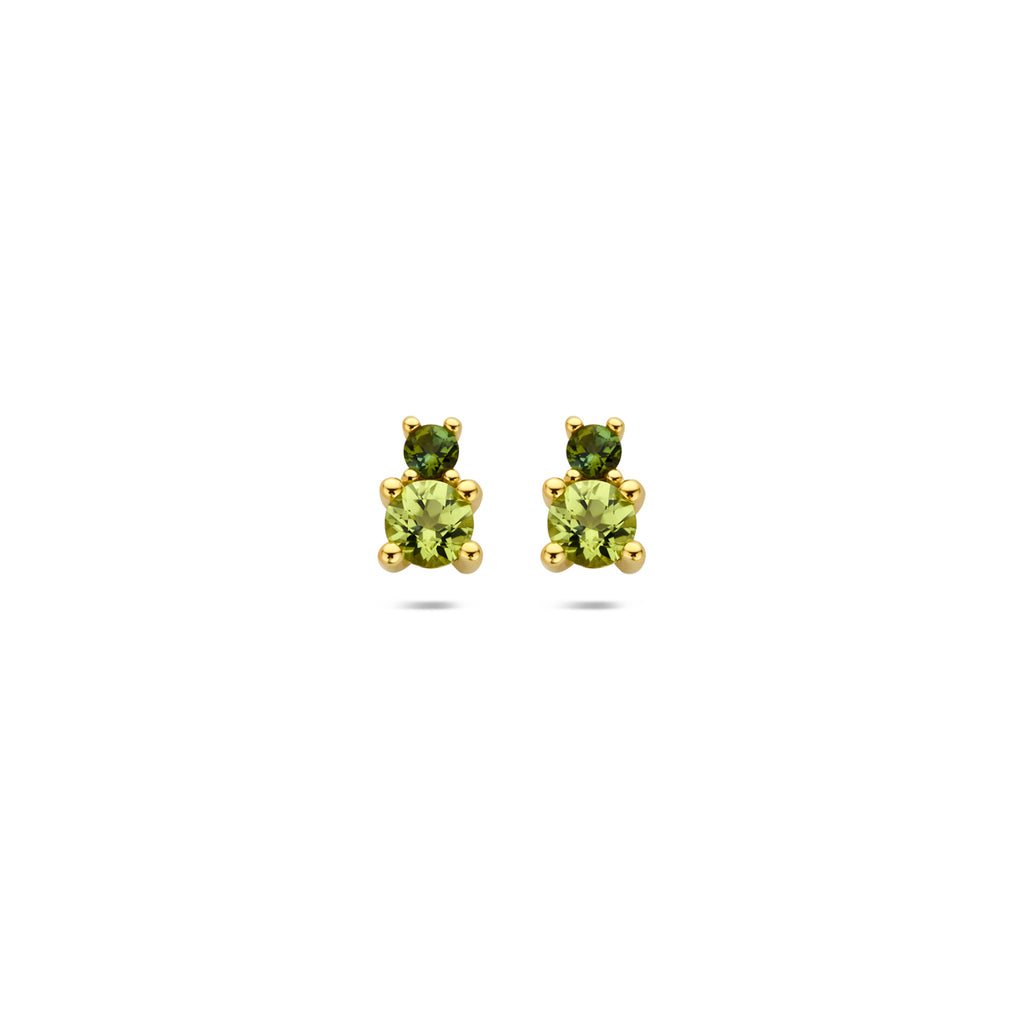 oorknoppen peridot en groen toermalijn 7,5 mm 14K geelgoud