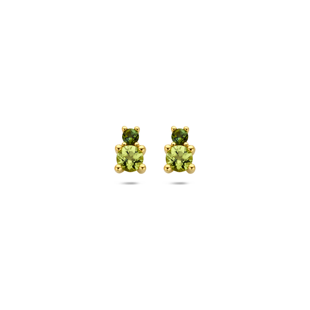 oorknoppen peridot en groen toermalijn 7,5 mm 14K geelgoud