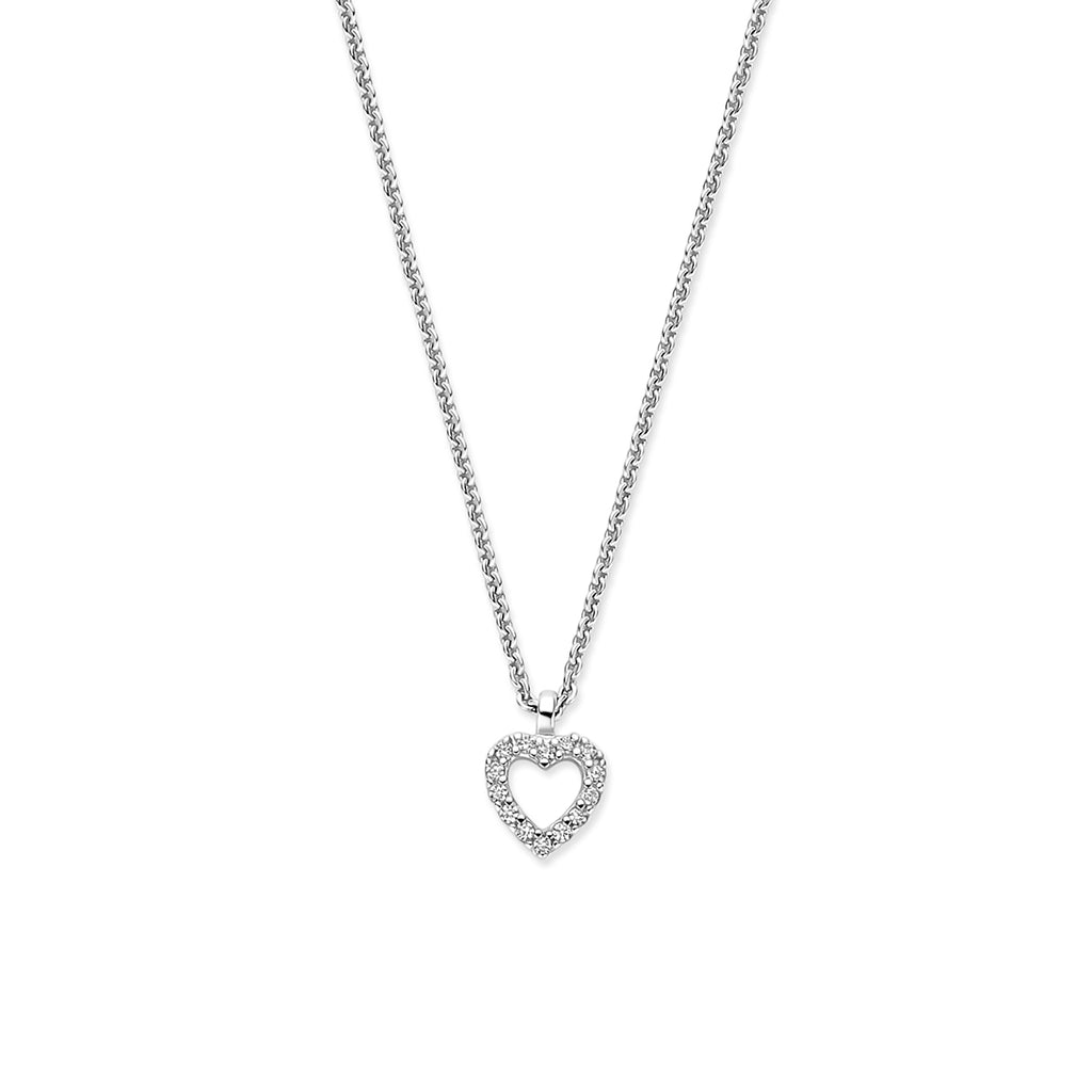 collier zirkonia hartje 41 - 43 - 45 cm zilver gerhodineerd