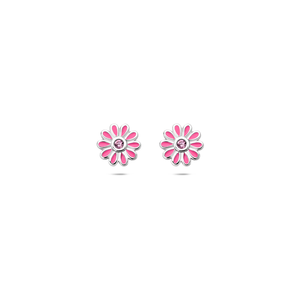 Ohrstecker Emaille Blume Rosa Zirkonia 7 mm Silber rhodiniert