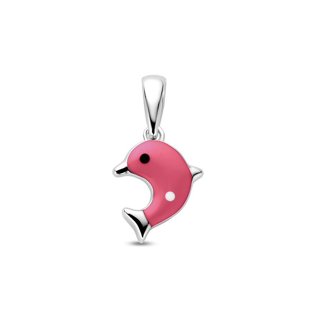 hanger emaille dolfijn rood 17 mm zilver gerhodineerd