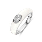 ring wit emaille en zirkonia zilver gerhodineerd