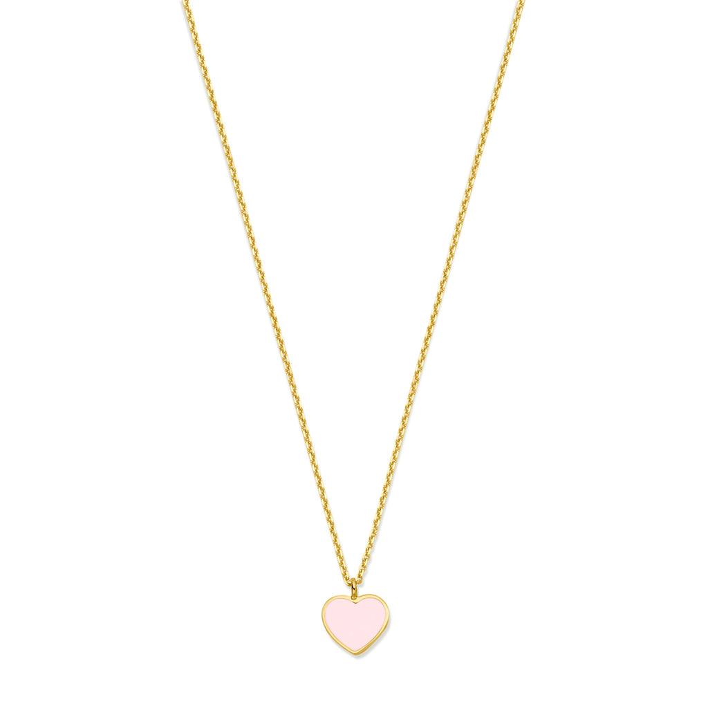 Halskette Herz rosa Emaille 36 - 38 - 40 cm 14K Gelbgold