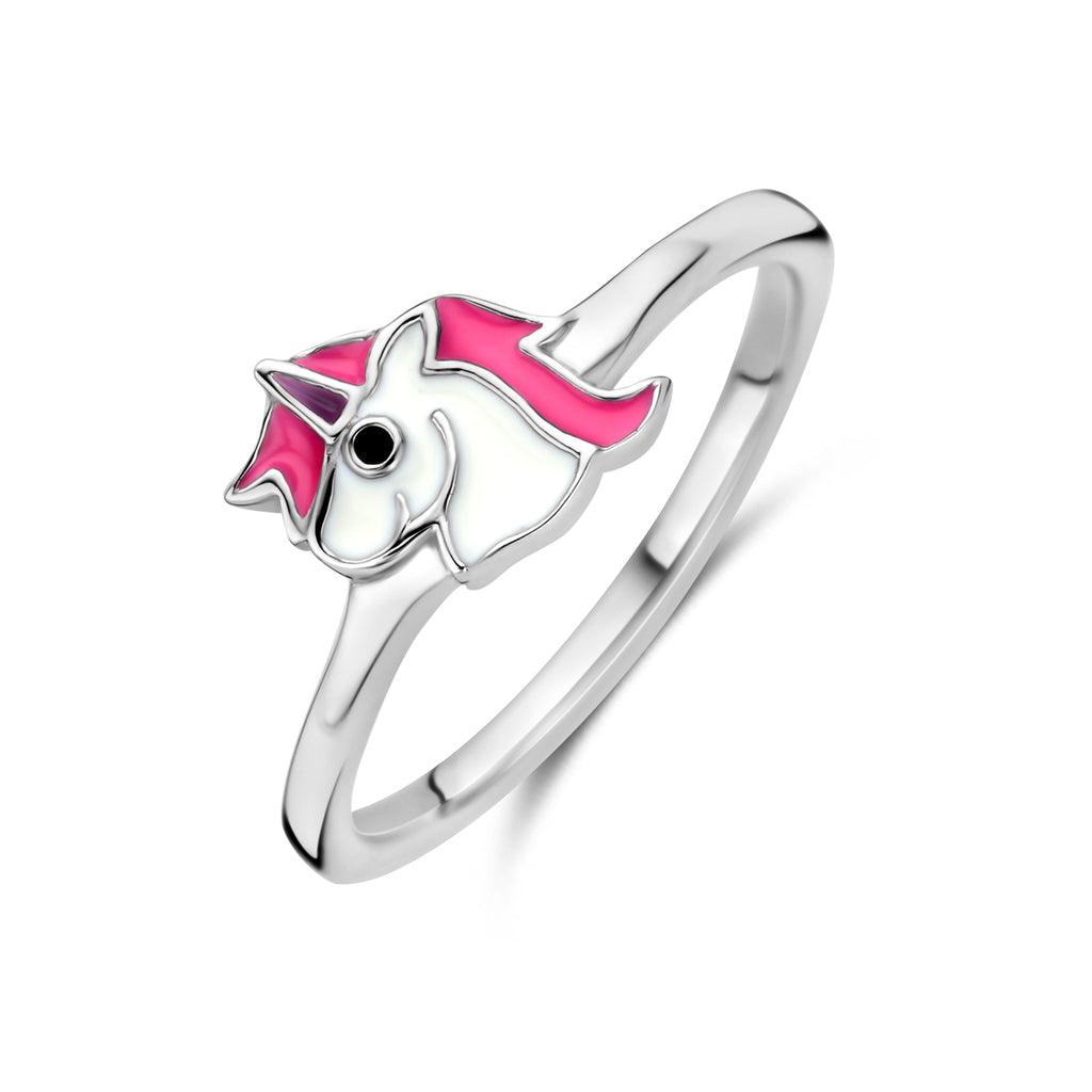 ring emaille eenhoorn zilver gerhodineerd