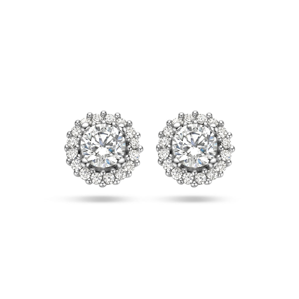 oorknoppen zirkonia halo zilver gerhodineerd