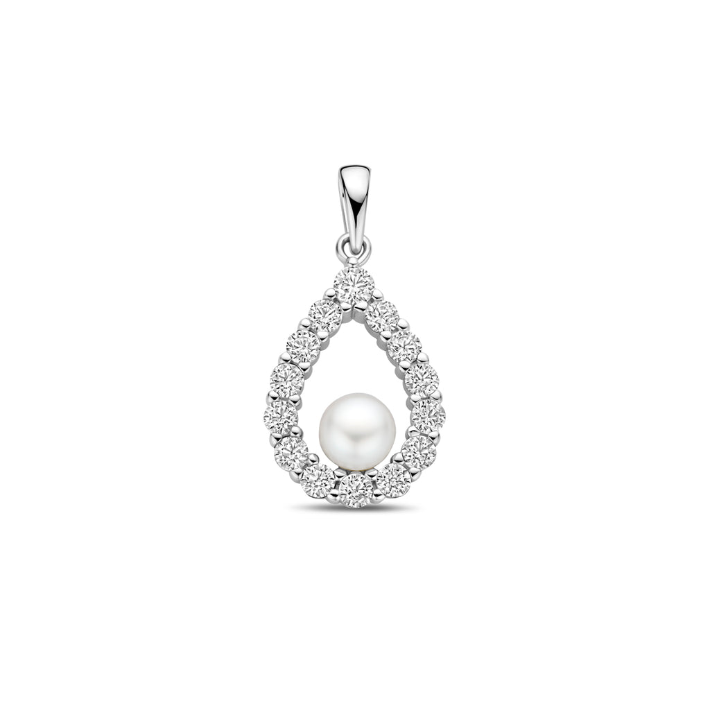 Anhänger Perle und Zirkonia 26 mm Silber rhodiniert