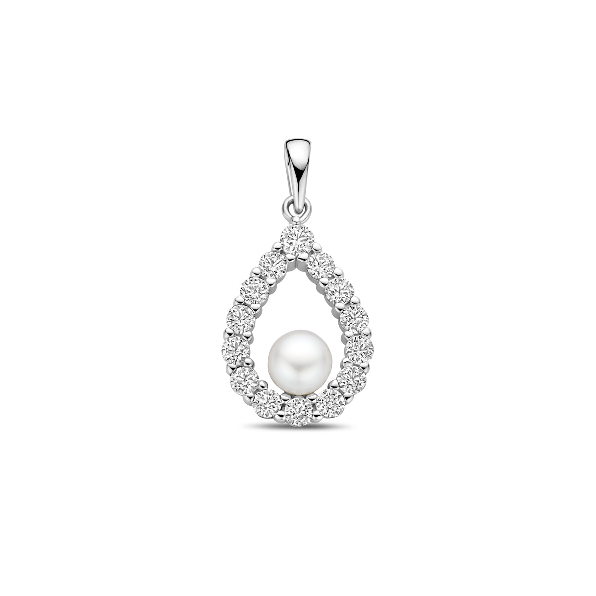 Anhänger Perle und Zirkonia 26 mm Silber rhodiniert