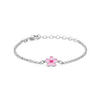 armband bloem en hartje emaille 13 + 3 cm zilver gerhodineerd