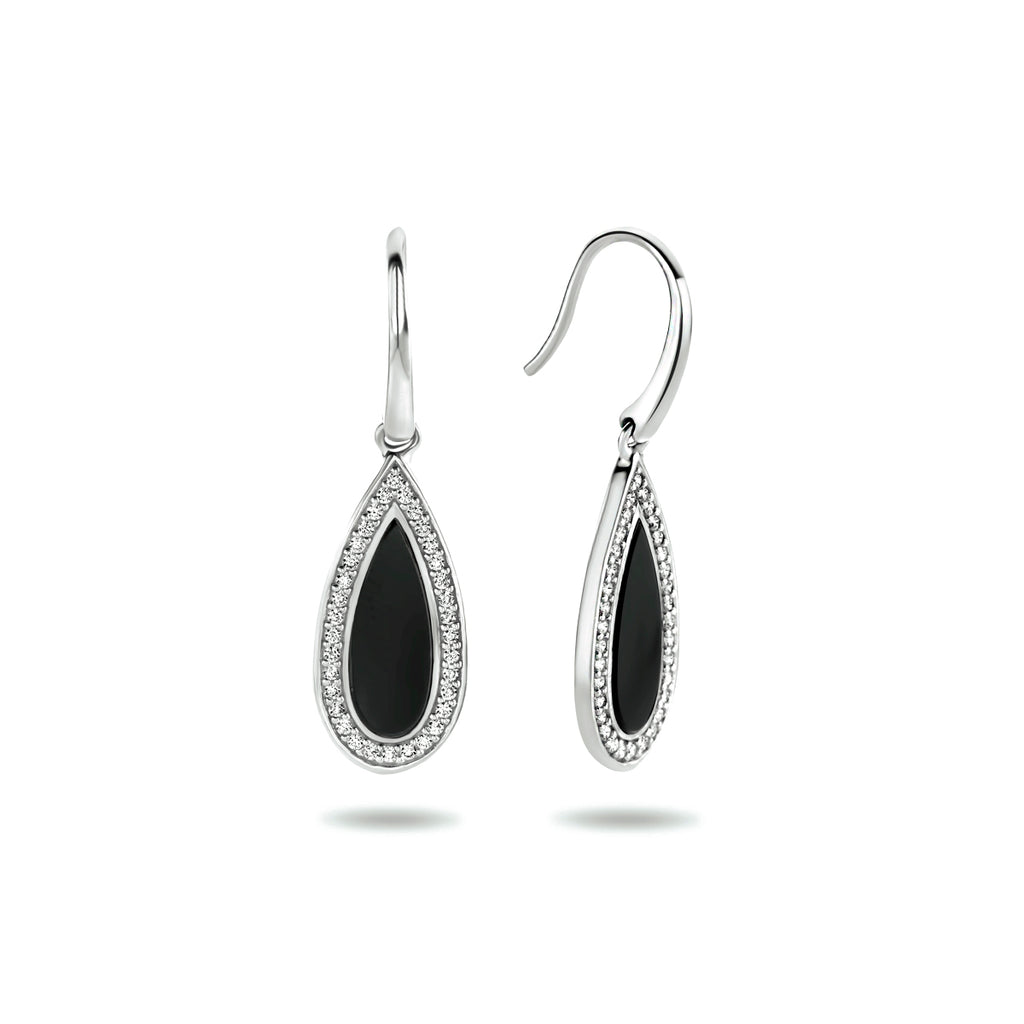oorhangers franse haak onyx en zirkonia zilver gerhodineerd