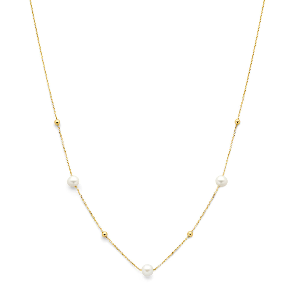 Halskette Kügelchen und Perlen 42 - 45 cm 14K Gelbgold